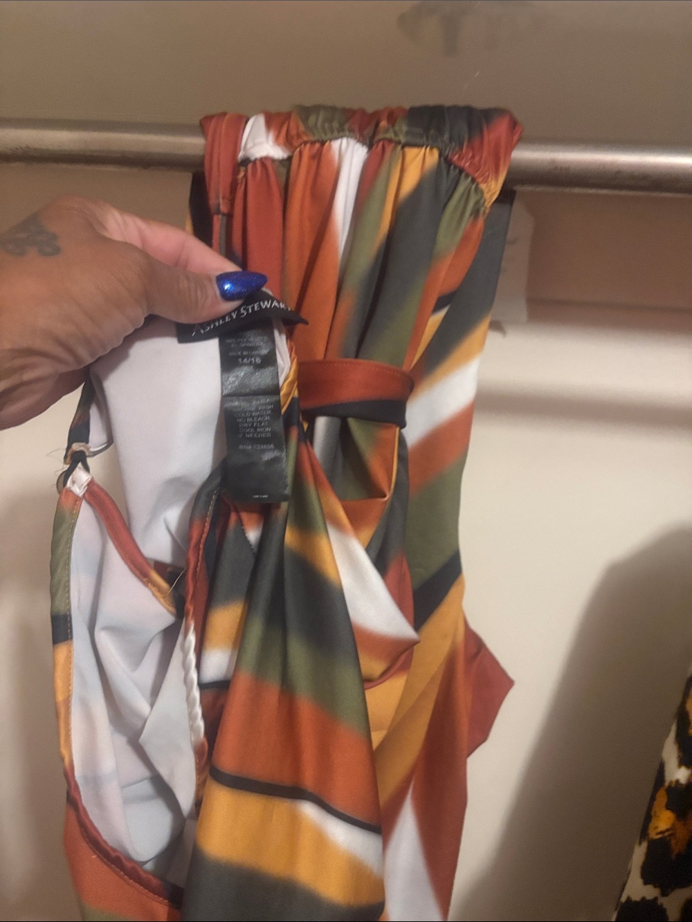 Ashley Stewart Rust, Olive & Mustard Striped Strapless Dress